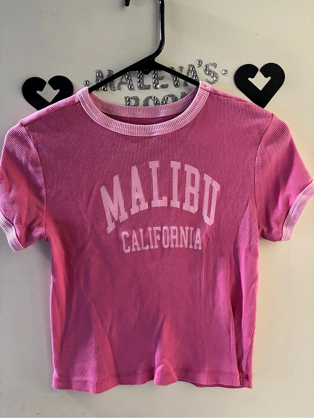 Social Culture Malibu California Ribbed Cropped Ringer Baby Tee Pink